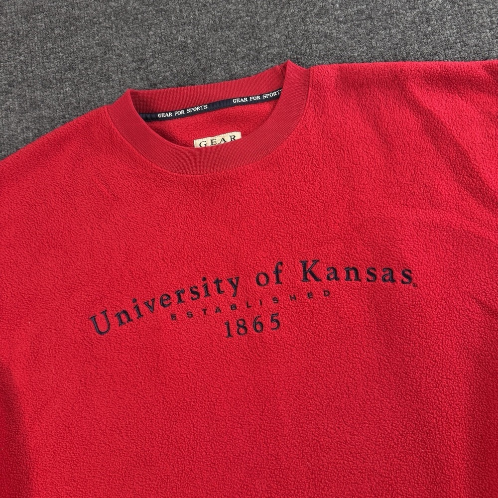 Vintage Kansas Jayhawks Sweatshirt Mens XL Gear For Sports Red Fleece